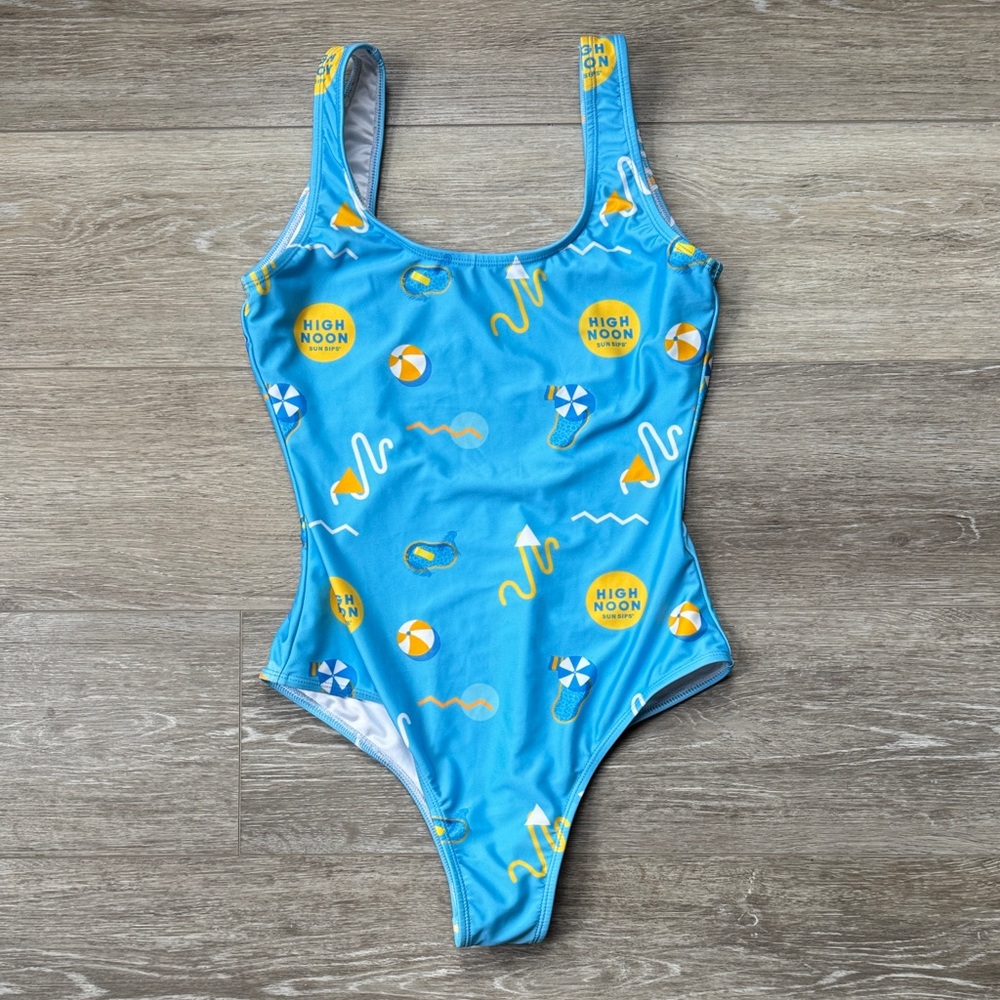 High Noon Blue One-Piece Swimsuit with Summer Print, Fits Small - Large. NWOT